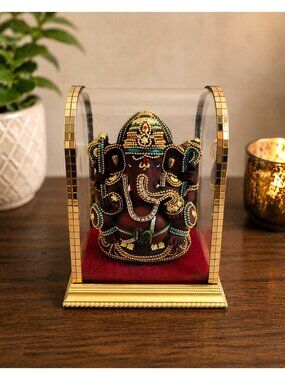 Handcrafted Ganesha Idol In Lucite Case 6" Tall Decorative Display Hindu God